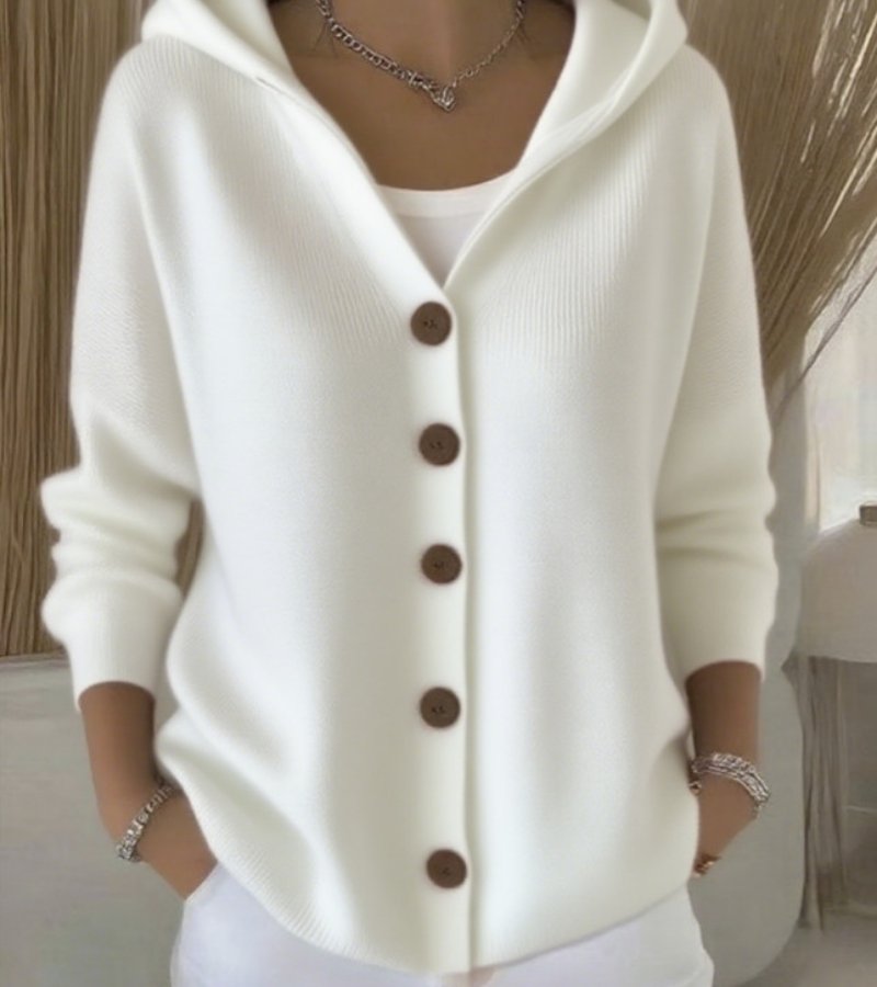 Dora |  Cardigan Comfort Chic con Cappuccio e Bottoni Eleganti