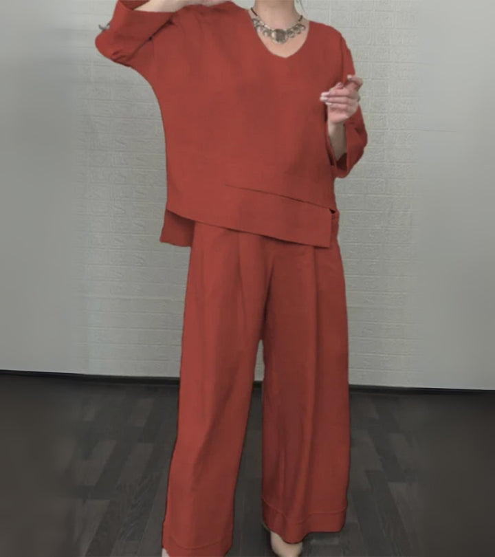 Sonja | Completo elegante da donna con top asimmetrico e pantaloni larghi
