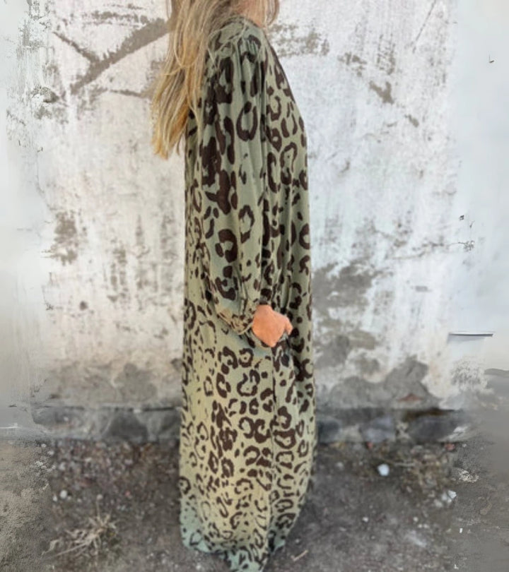 SAFARI | Abito Lungo con Stampa Animalier e Scollo a V