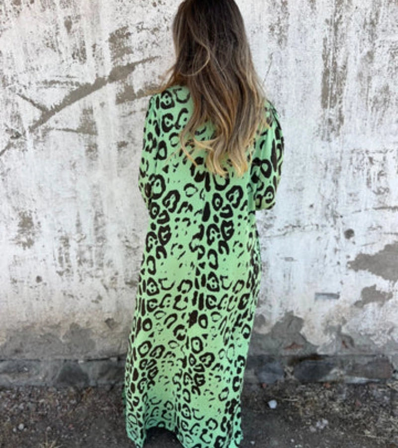 SAFARI | Abito Lungo con Stampa Animalier e Scollo a V