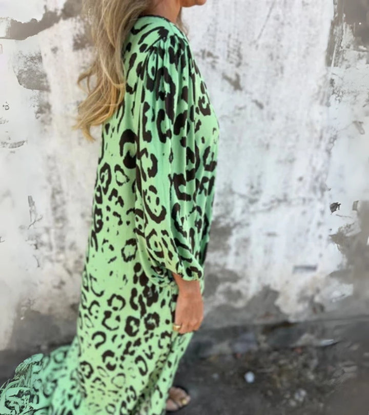 SAFARI | Abito Lungo con Stampa Animalier e Scollo a V