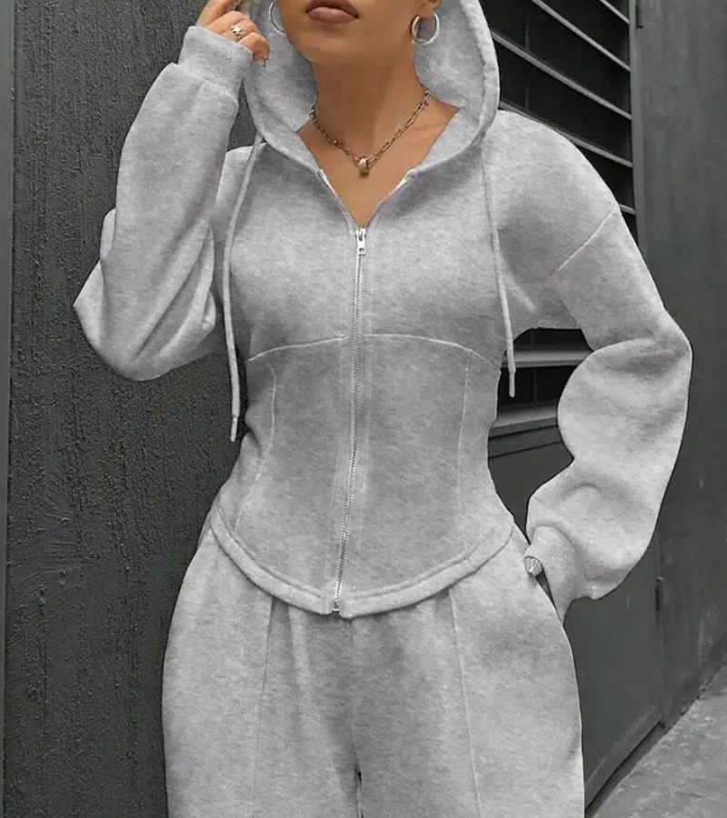 Alessia | Completo Zip-Up con Cappuccio e Pantaloni Eleganti