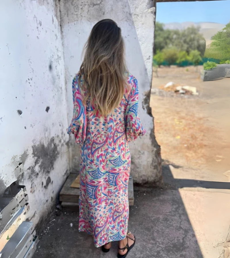 SAFARI | Abito Lungo con Stampa Animalier e Scollo a V