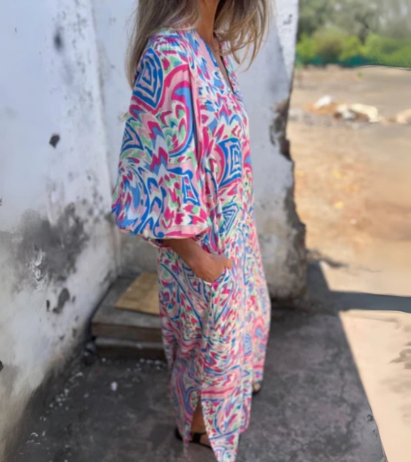 SAFARI | Abito Lungo con Stampa Animalier e Scollo a V