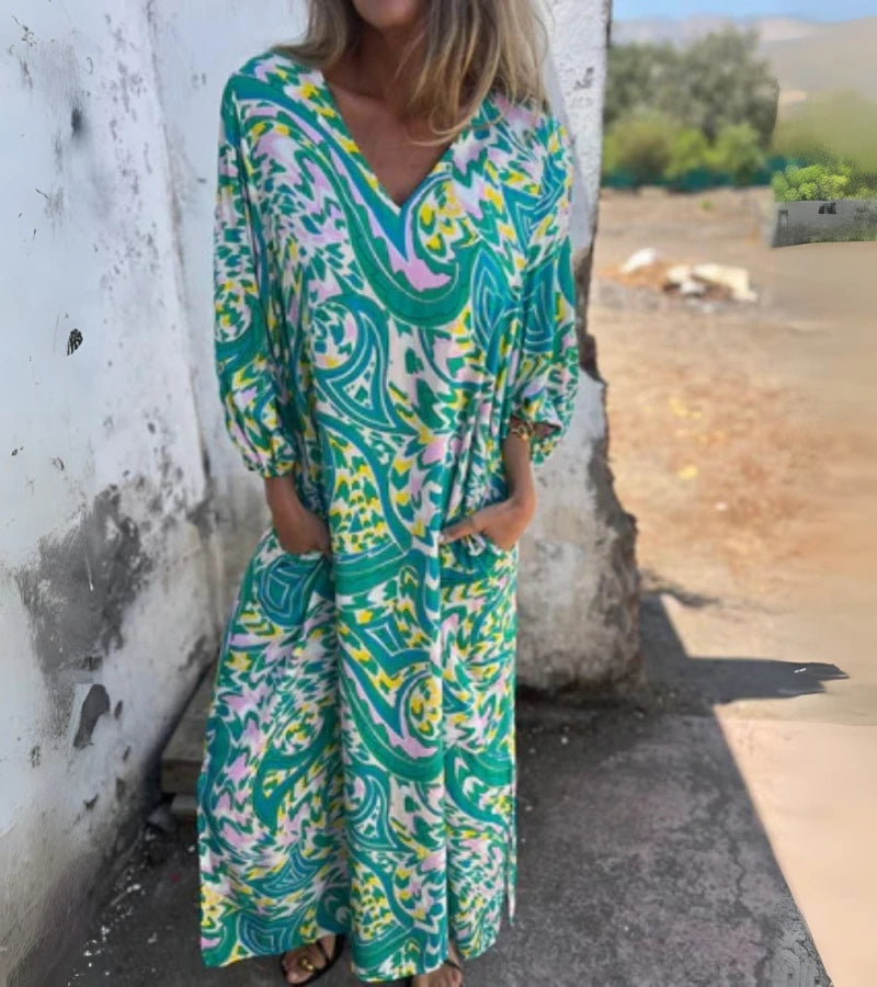 SAFARI | Abito Lungo con Stampa Animalier e Scollo a V