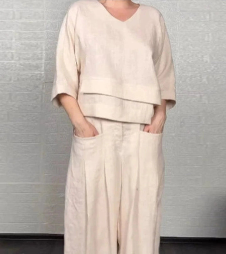 Sonja | Completo elegante da donna con top asimmetrico e pantaloni larghi