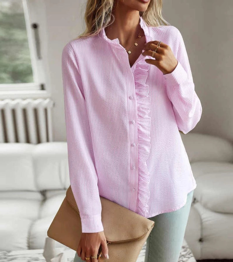 Giorgia | Raffinamento a Righe, Camicia Con Volant