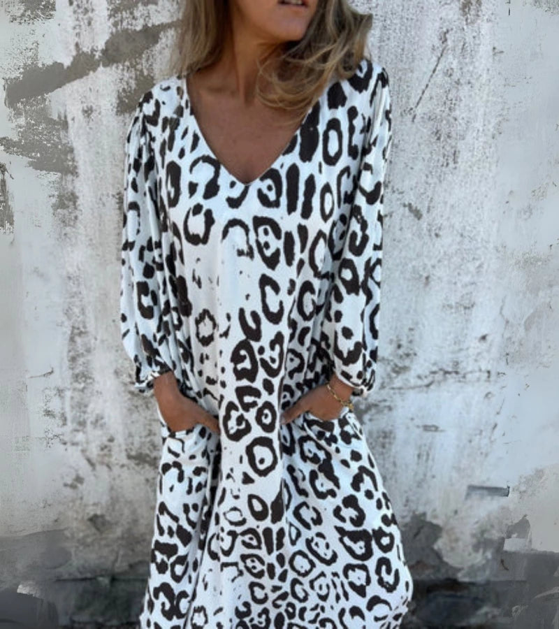 SAFARI | Abito Lungo con Stampa Animalier e Scollo a V