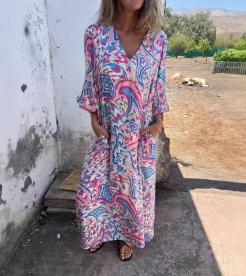 SAFARI | Abito Lungo con Stampa Animalier e Scollo a V