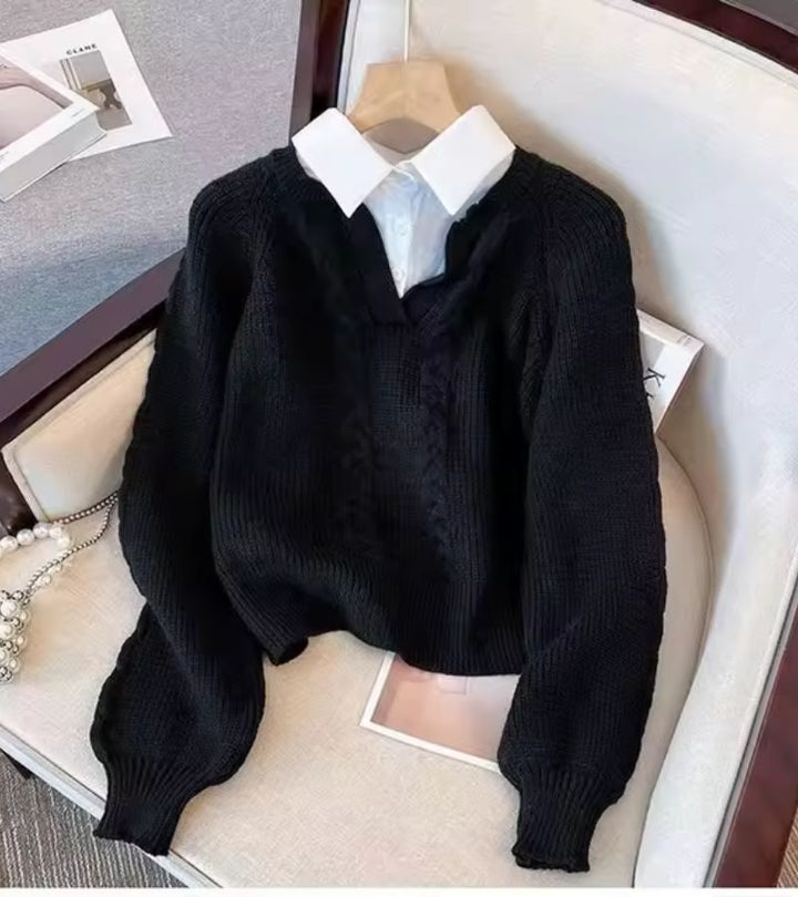 Charles | Maglione in Maglia con Colletto Camicia