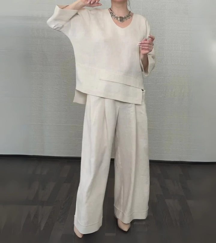 Sonja | Completo elegante da donna con top asimmetrico e pantaloni larghi