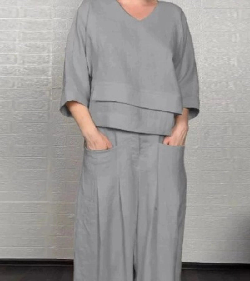 Sonja | Completo elegante da donna con top asimmetrico e pantaloni larghi