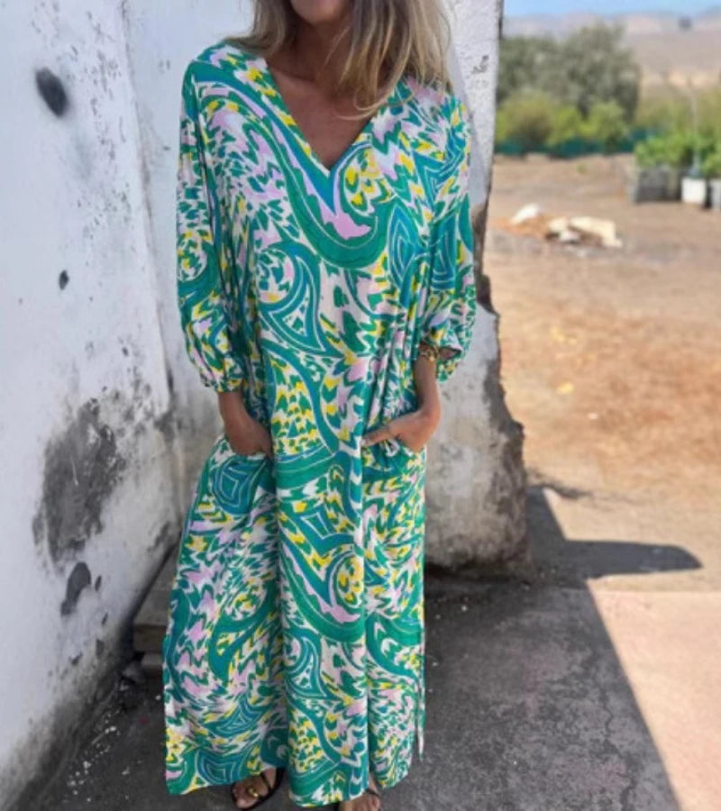 SAFARI | Abito Lungo con Stampa Animalier e Scollo a V