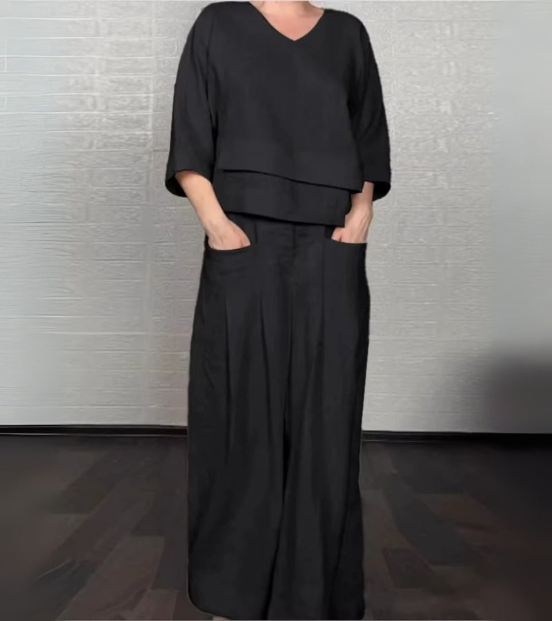 Sonja | Completo elegante da donna con top asimmetrico e pantaloni larghi