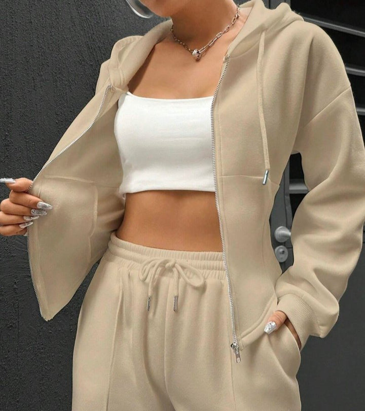 Alessia | Completo Zip-Up con Cappuccio e Pantaloni Eleganti