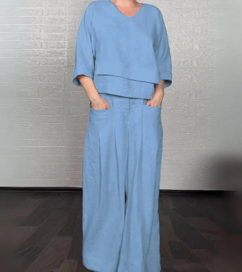 Sonja | Completo elegante da donna con top asimmetrico e pantaloni larghi