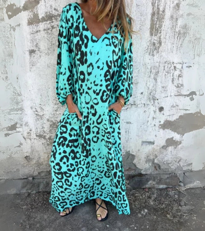 SAFARI | Abito Lungo con Stampa Animalier e Scollo a V