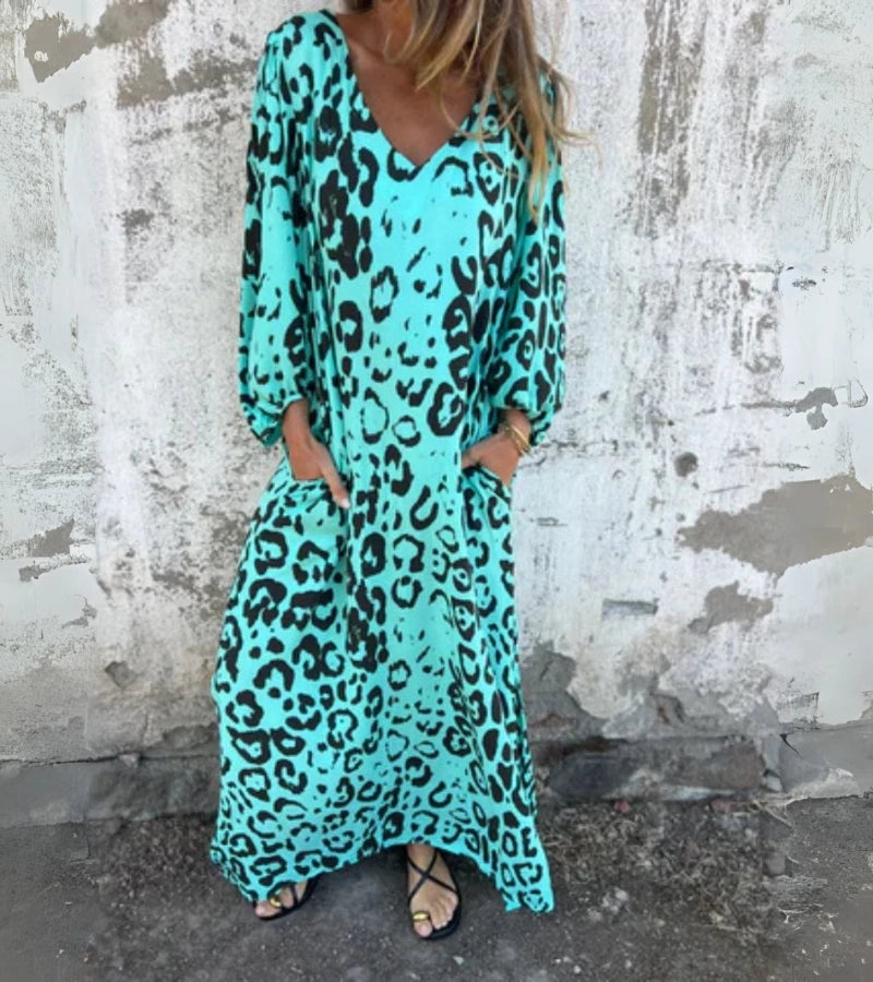 SAFARI | Abito Lungo con Stampa Animalier e Scollo a V