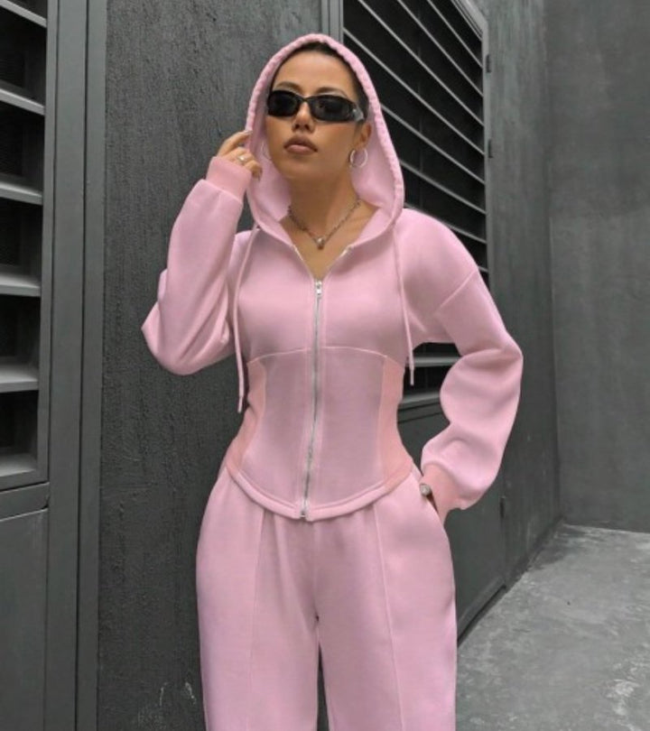 Alessia | Completo Zip-Up con Cappuccio e Pantaloni Eleganti