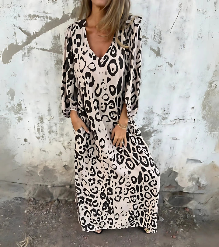 SAFARI | Abito Lungo con Stampa Animalier e Scollo a V