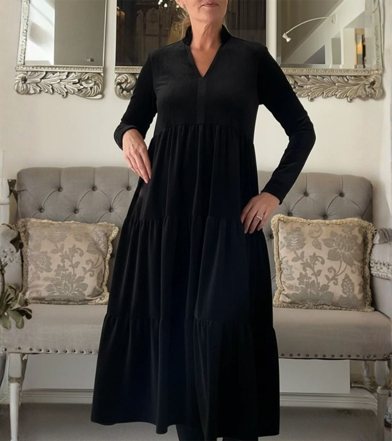 Wanda | Abito midi elegante in velluto a trapezio con scollo a V