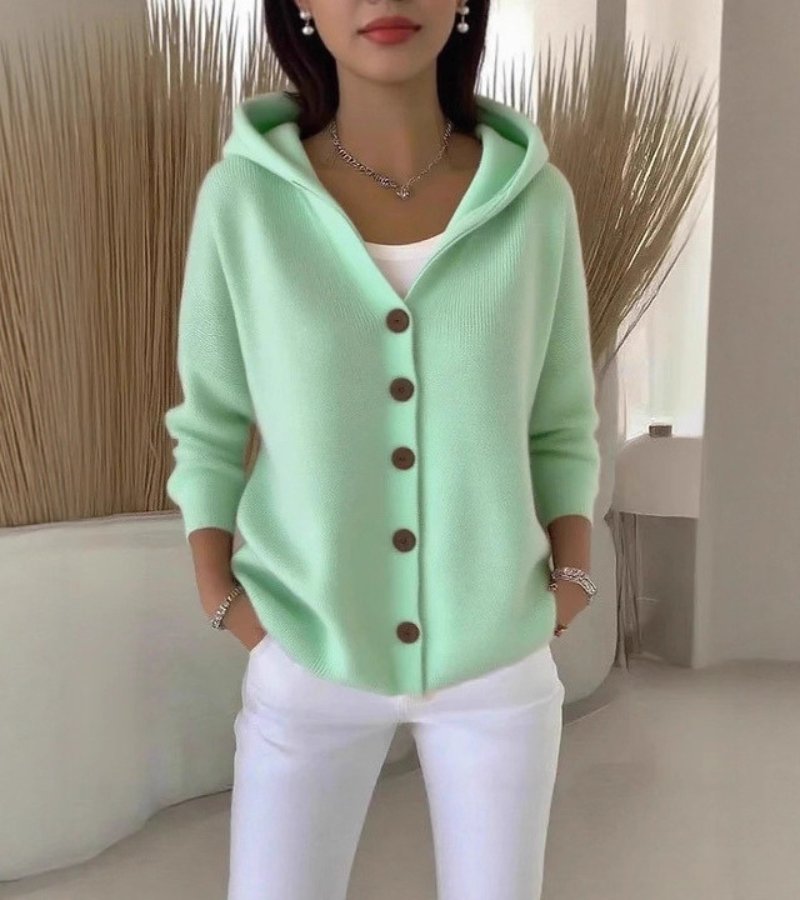 Dora |  Cardigan Comfort Chic con Cappuccio e Bottoni Eleganti