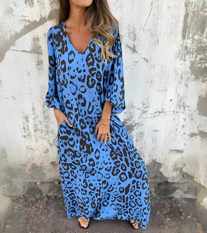 SAFARI | Abito Lungo con Stampa Animalier e Scollo a V