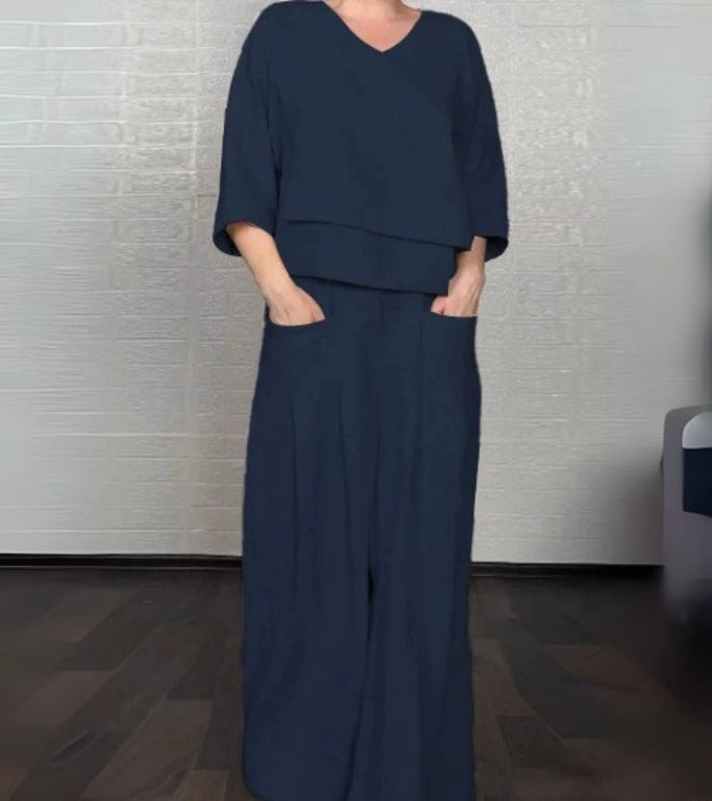 Sonja | Completo elegante da donna con top asimmetrico e pantaloni larghi