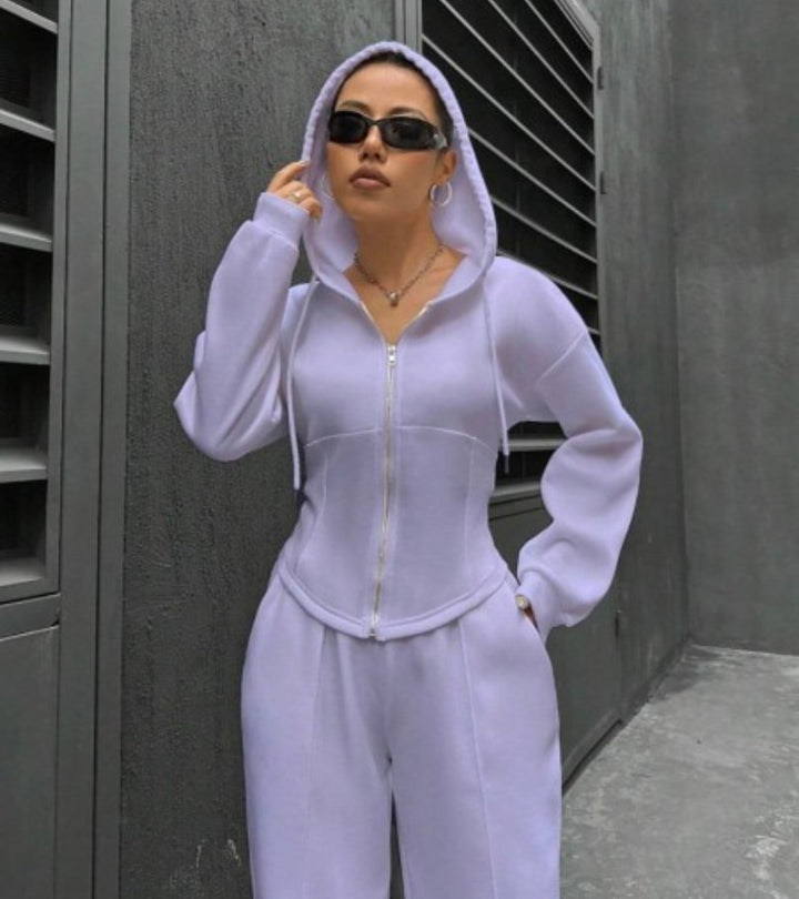 Alessia | Completo Zip-Up con Cappuccio e Pantaloni Eleganti
