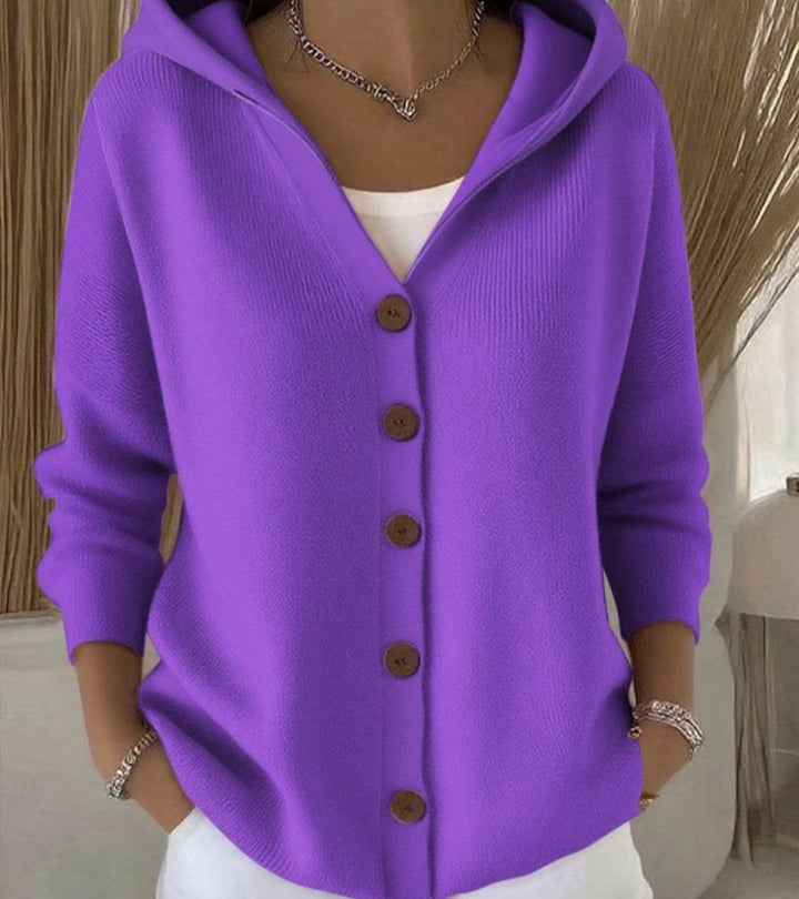 Dora |  Cardigan Comfort Chic con Cappuccio e Bottoni Eleganti