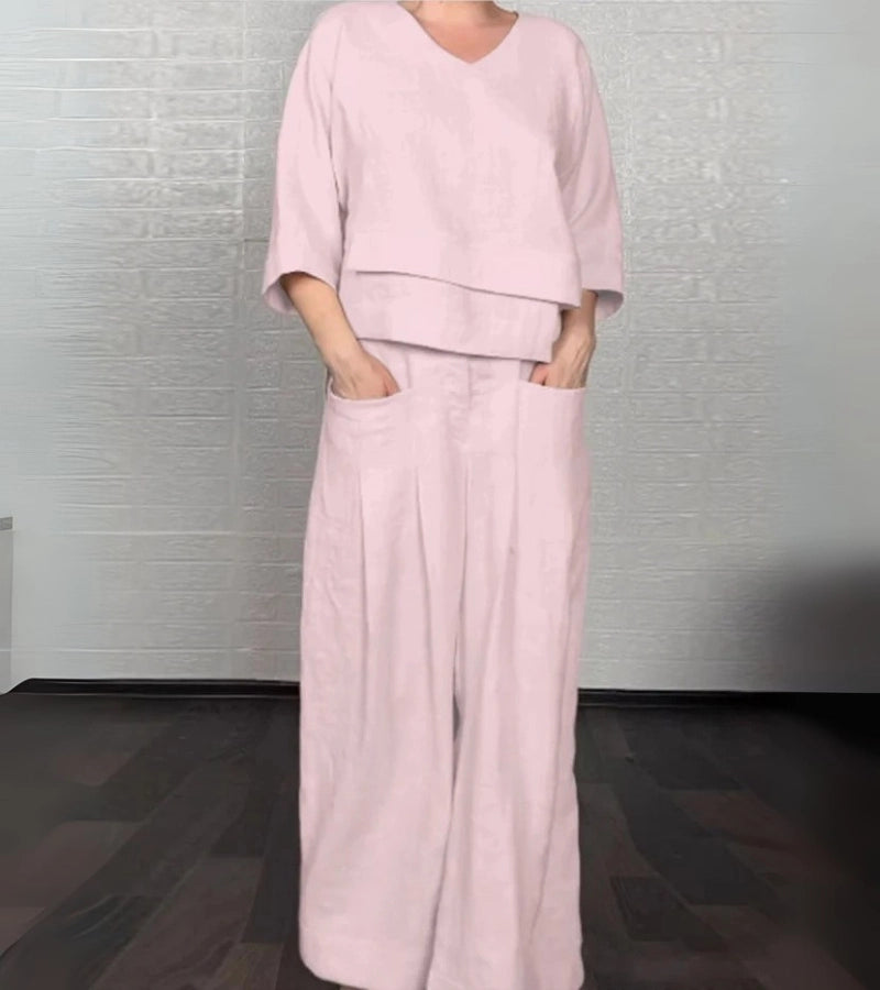 Sonja | Completo elegante da donna con top asimmetrico e pantaloni larghi