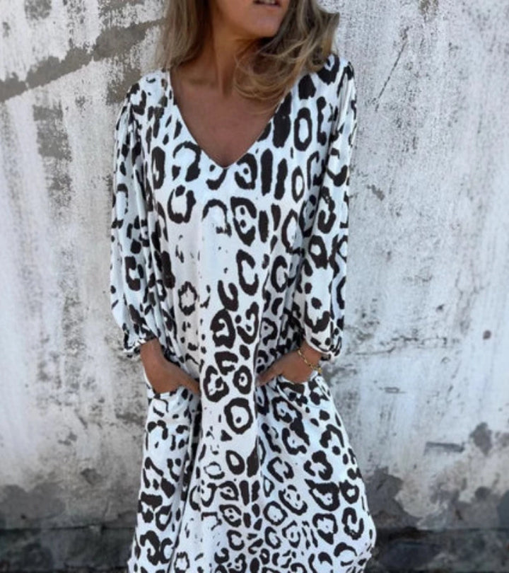 SAFARI | Abito Lungo con Stampa Animalier e Scollo a V