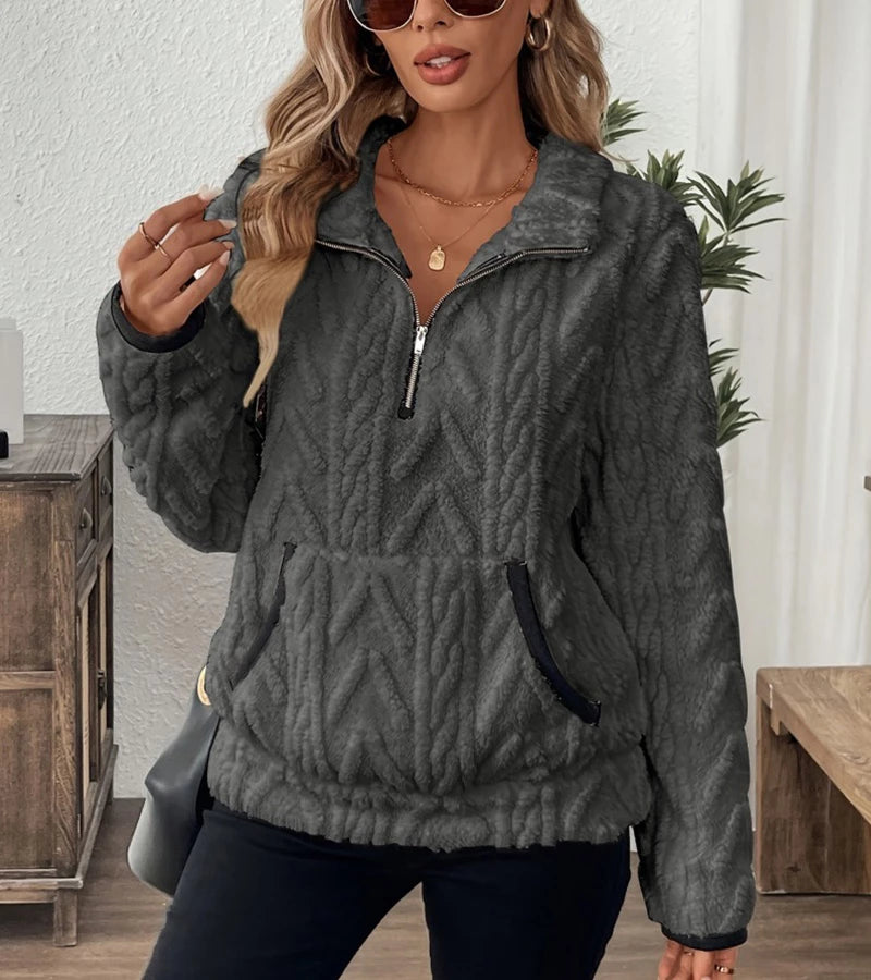 Luxore | Felpa in peluche con zip e tasca a marsupio