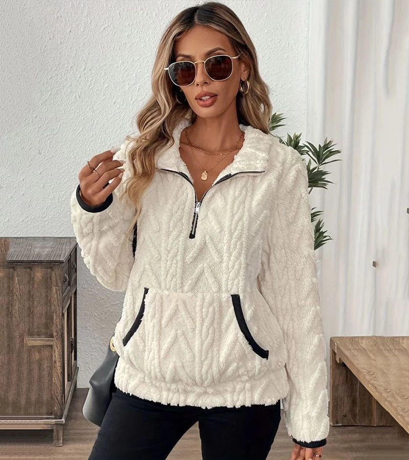 Luxore | Felpa in peluche con zip e tasca a marsupio