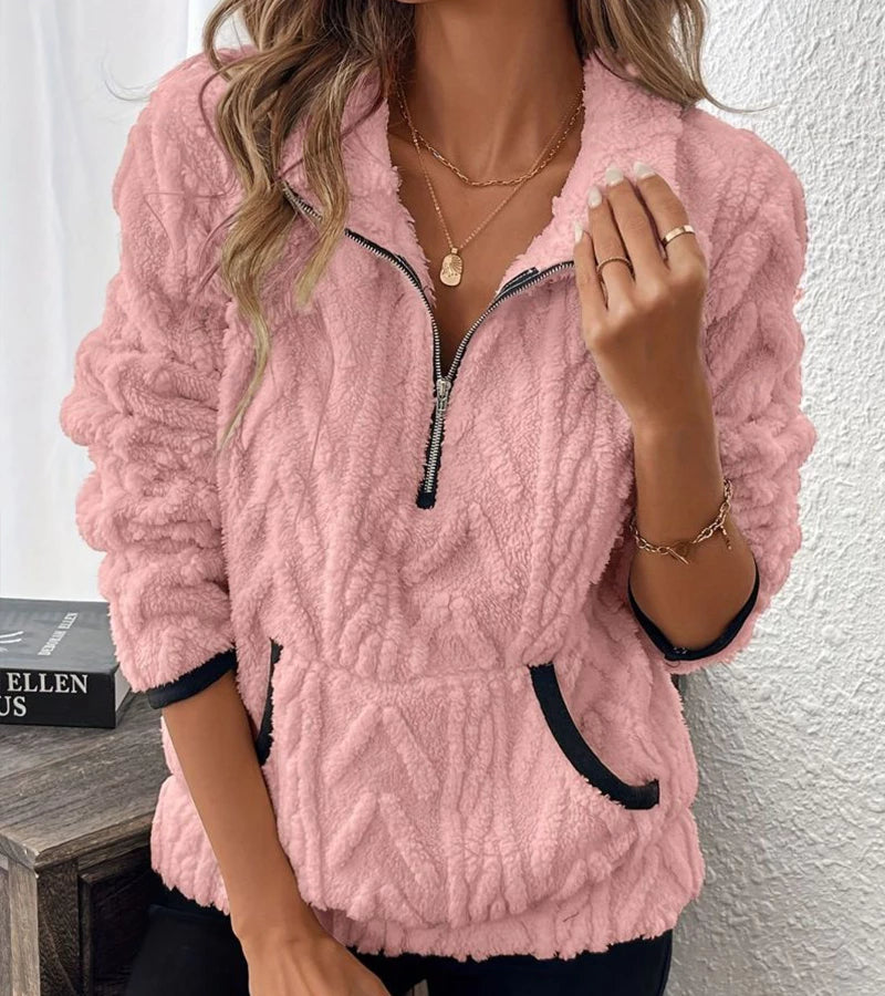 Luxore | Felpa in peluche con zip e tasca a marsupio