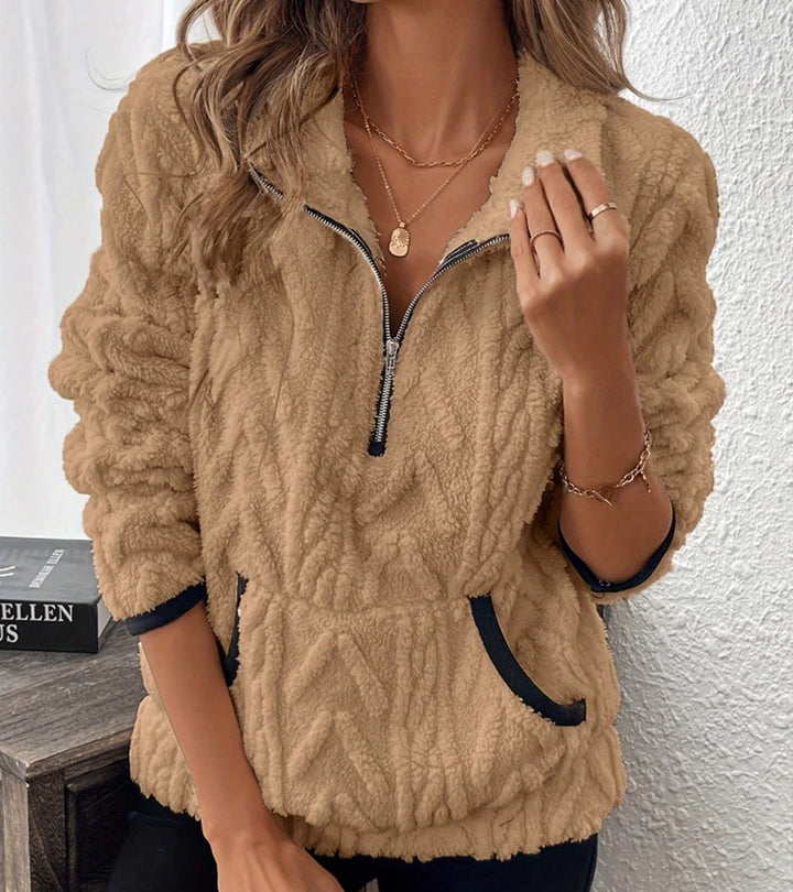 Luxore | Felpa in peluche con zip e tasca a marsupio