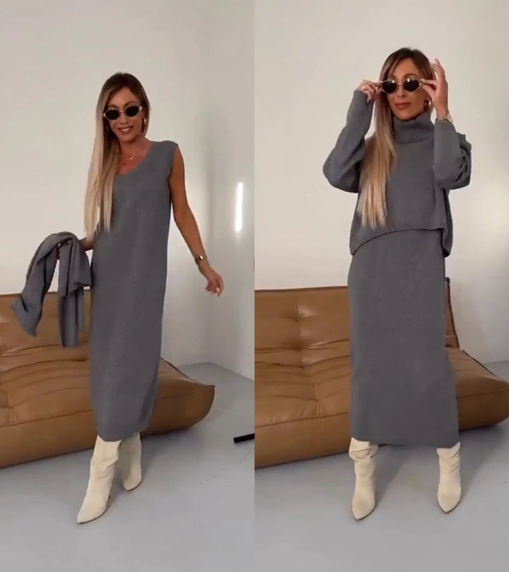 Camille | Completo Abito Midi e Maglione a Collo Alto