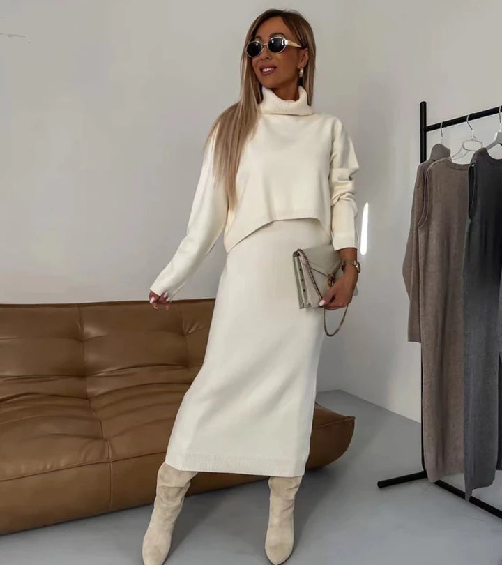 Camille | Completo Abito Midi e Maglione a Collo Alto
