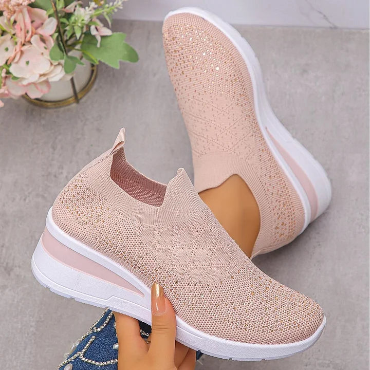 Oulella | Sneakers ortopediche, con zeppa in rete con strass