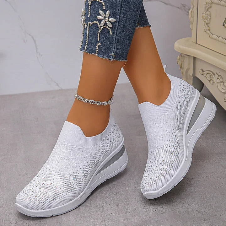 Oulella | Sneakers ortopediche, con zeppa in rete con strass