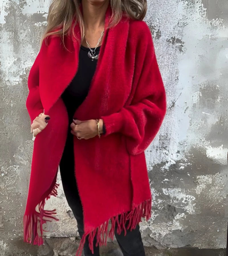Silvana | Mantella con maniche lunghe e frange