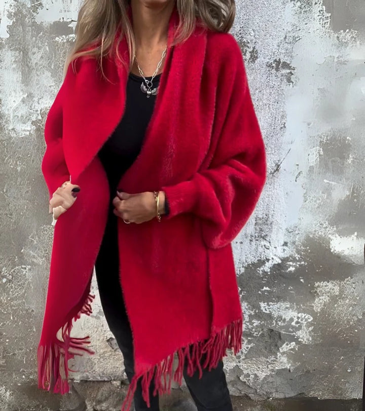 Silvana | Mantella con maniche lunghe e frange