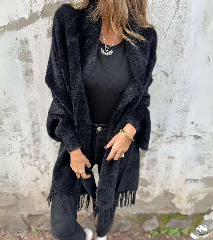 Silvana | Mantella con maniche lunghe e frange