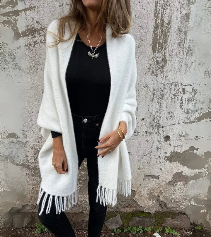Silvana | Mantella con maniche lunghe e frange