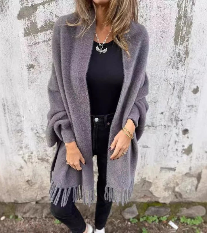 Silvana | Mantella con maniche lunghe e frange