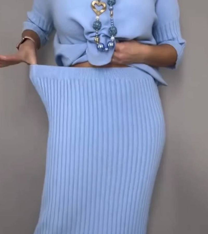 Debora | Completo in Maglia con Gonna a Coste