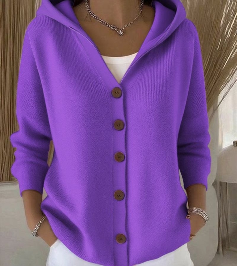 Dora |  Cardigan Comfort Chic con Cappuccio e Bottoni Eleganti