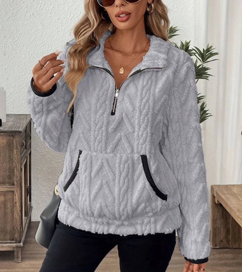 Luxore | Felpa in peluche con zip e tasca a marsupio