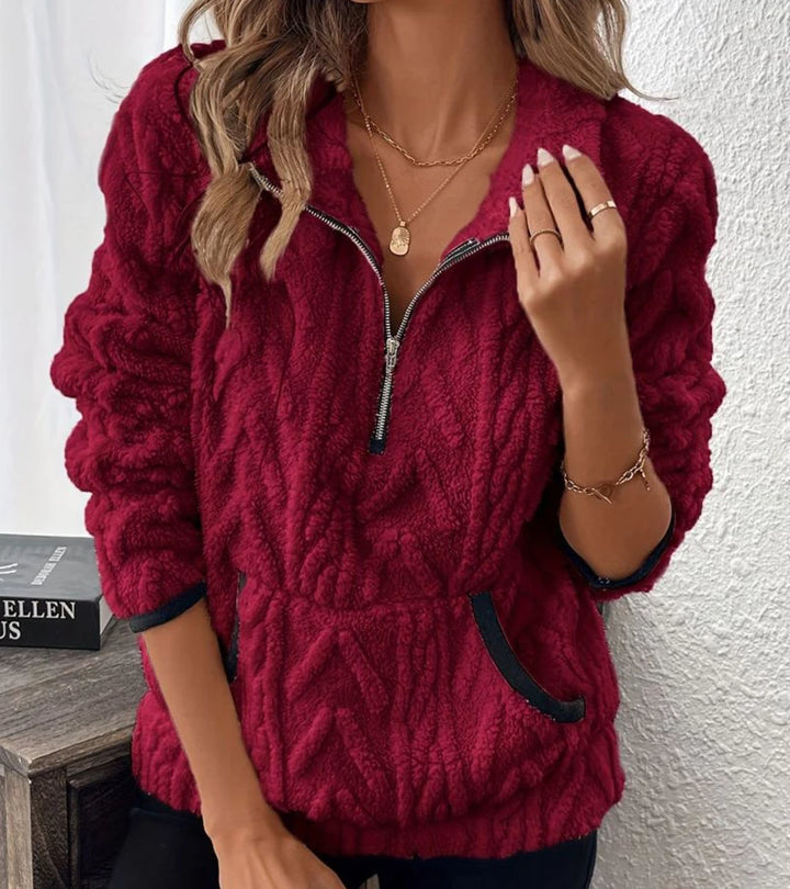 Luxore | Felpa in peluche con zip e tasca a marsupio