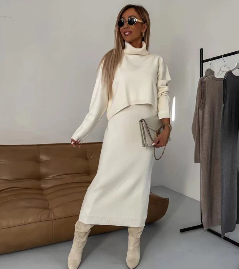Camille | Completo Abito Midi e Maglione a Collo Alto